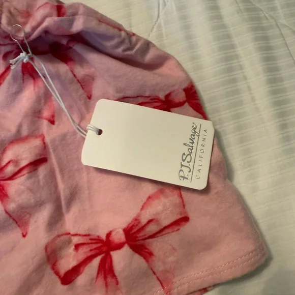 PJ Salvage Pink and Red Bow Print Pajama Shorts - Picture 2 of 4